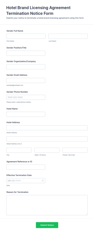Hotel Brand Licensing Agreement Termination Notice Form Template