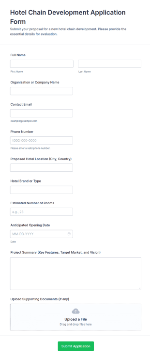 Hotel Chain Development Application Form Template