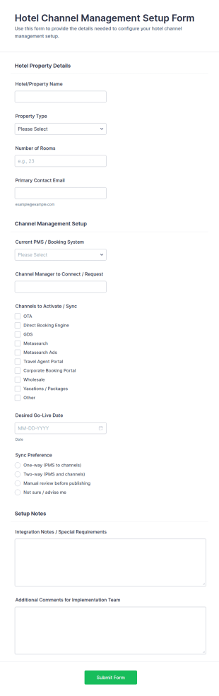 Hotel Channel Management Setup Form Template