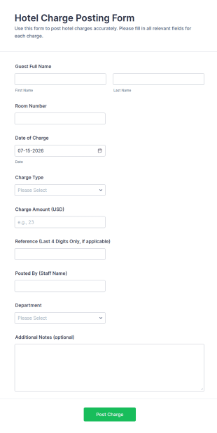 Hotel Charge Posting Form Template