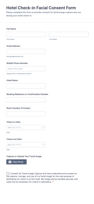 Hotel Check In Facial Consent Form Template