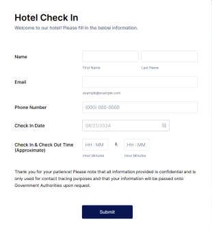 Hotel Check In Form Template