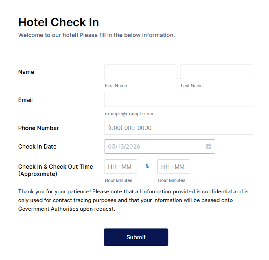 Easy Check In Form Hotel Check In Form Template | Jotform