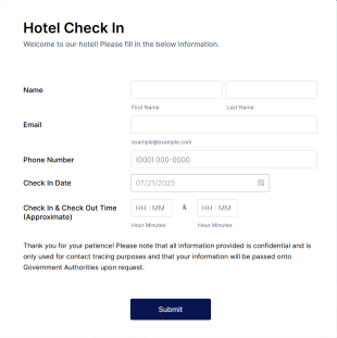 Hotel Check In Form Template