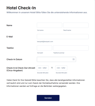 Hotel Check In Formular Form Template