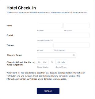 Hotel Check In Formular Form Template