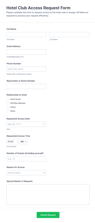 Hotel Club Access Request Form Template
