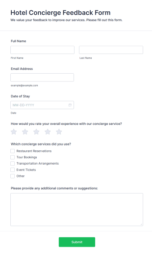 Hotel Concierge Feedback Form Template
