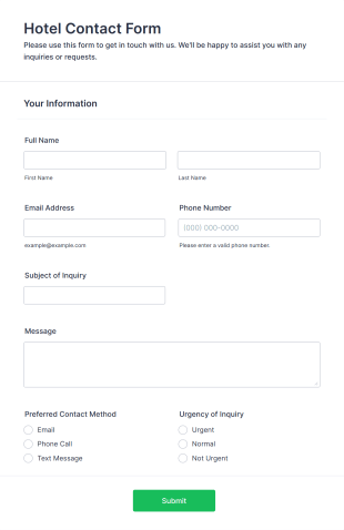 Hotel Contact Form Template