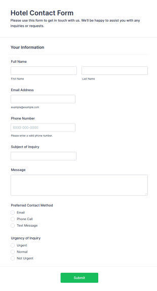 Hotel Contact Form Template