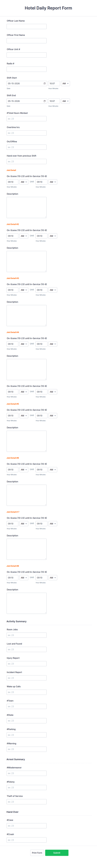 Hotel Daily Report Form Template