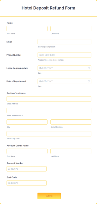 Hotel Deposit Refund Form Template