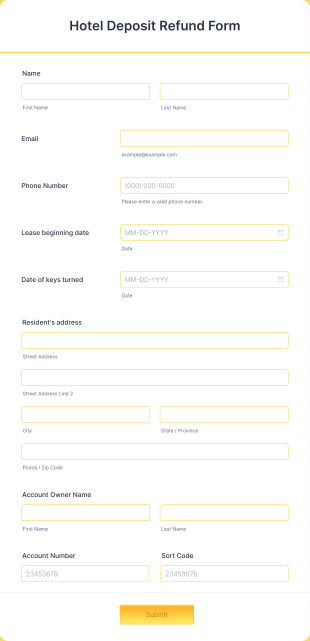 Hotel Deposit Refund Form Template