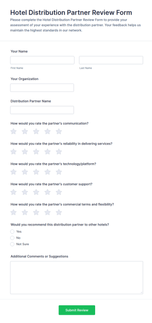 Hotel Distribution Partner Review Form Template