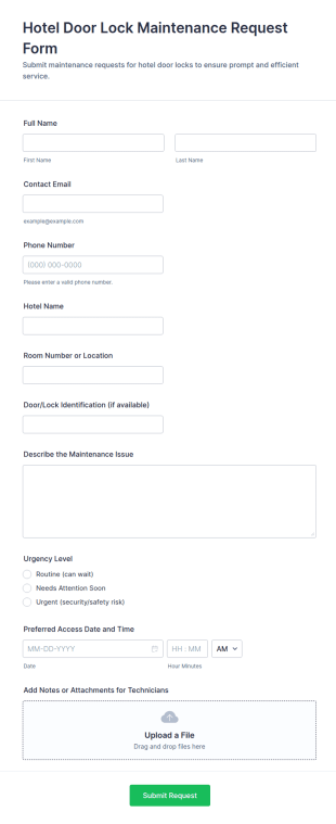 Hotel Door Lock Maintenance Request Form Template