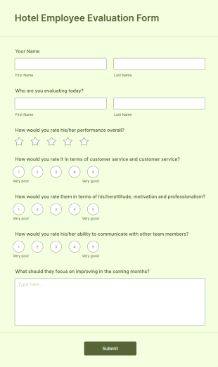 Hotel Employee Evaluation Form Template