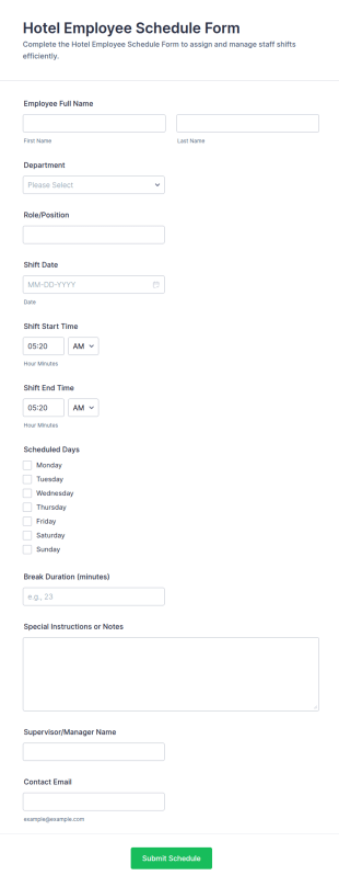 Hotel Employee Schedule Form Template
