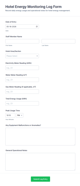 Hotel Energy Monitoring Log Form Template