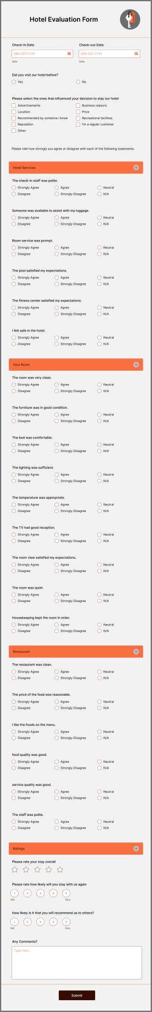 Hotel Evaluation Form Template