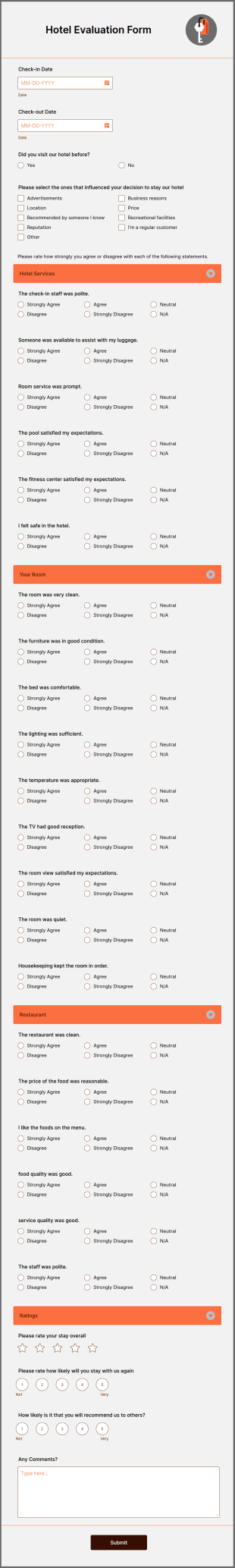 Hotel Evaluation Form Template