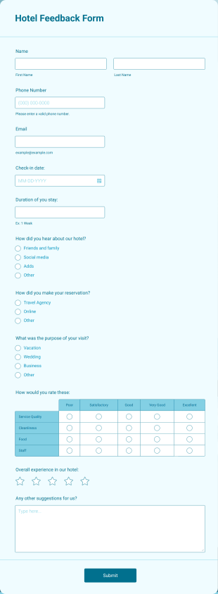 Hotel Feedback Form Template