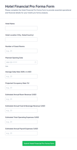 Hotel Financial Pro Forma Form Template