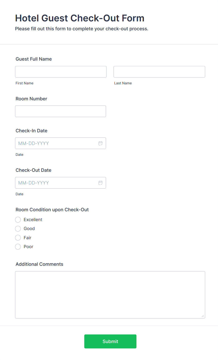 Hotel Guest Check-Out Form Template | Jotform