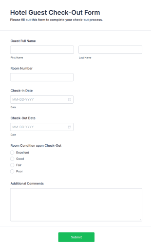Hotel Guest Check Out Form Template