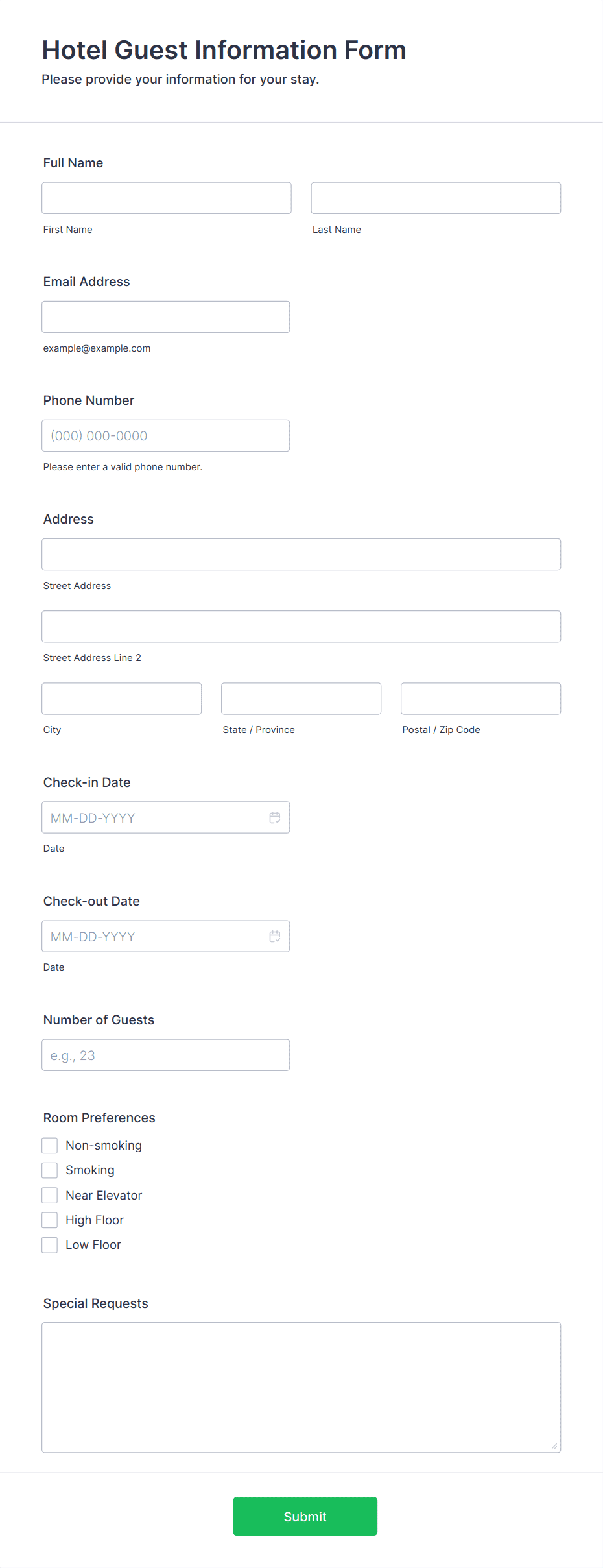 Hotel Guest Information Form Template | Jotform