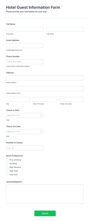 Hotel Guest Information Form Template