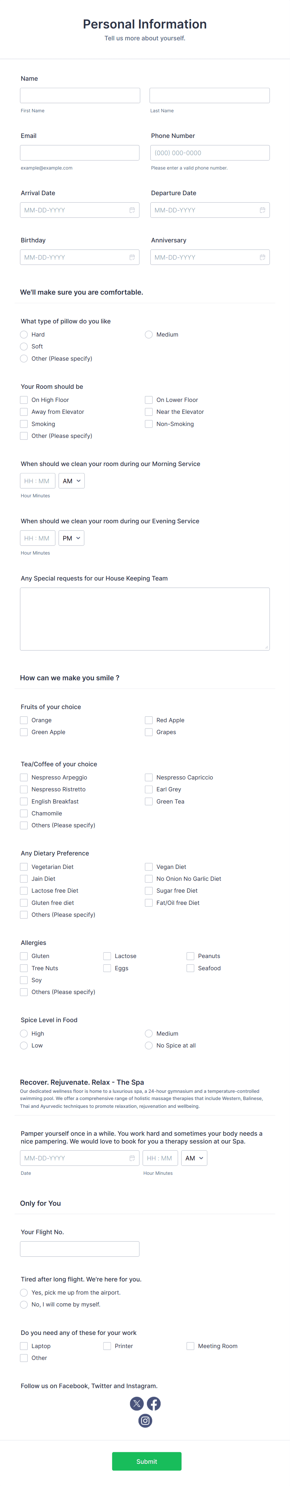 Hotel Guest Preference Booking Form Template | Jotform