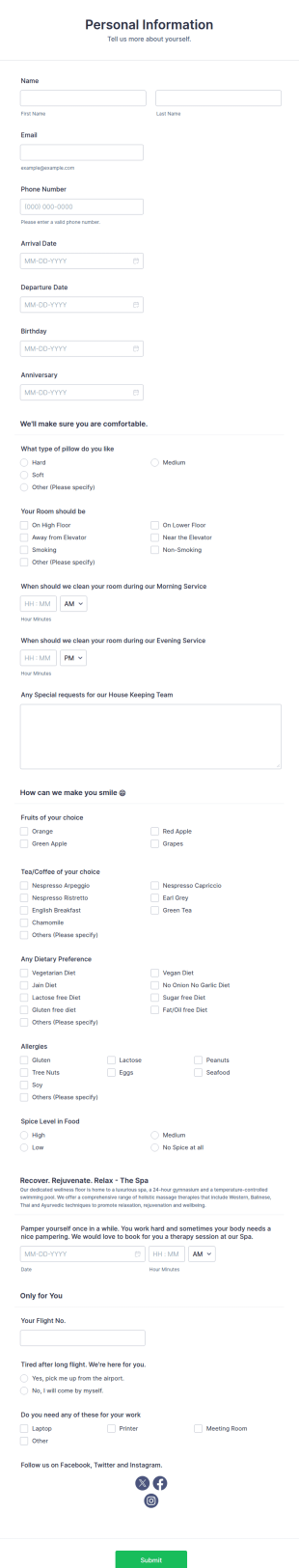 Hotel Guest Preference Booking Form Template