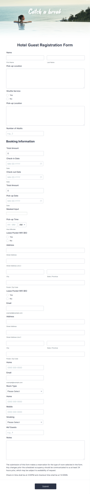 Hotel Guest Registration Form Template
