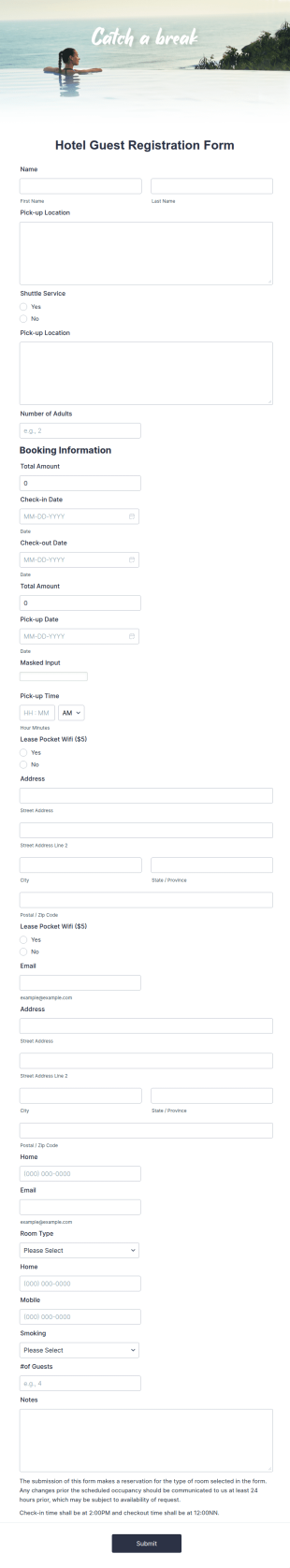 Hotel Guest Registration Form Template