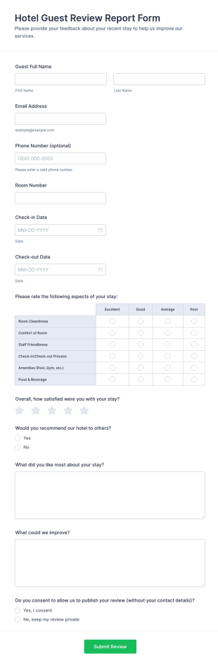Hotel Guest Review Report Form Template