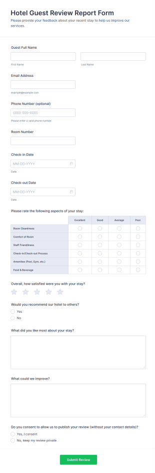 Hotel Guest Review Report Form Template