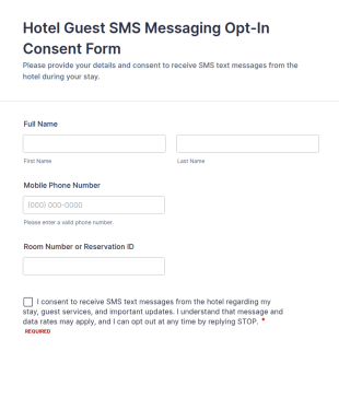 Hotel Guest SMS Messaging Opt In Consent Form Template
