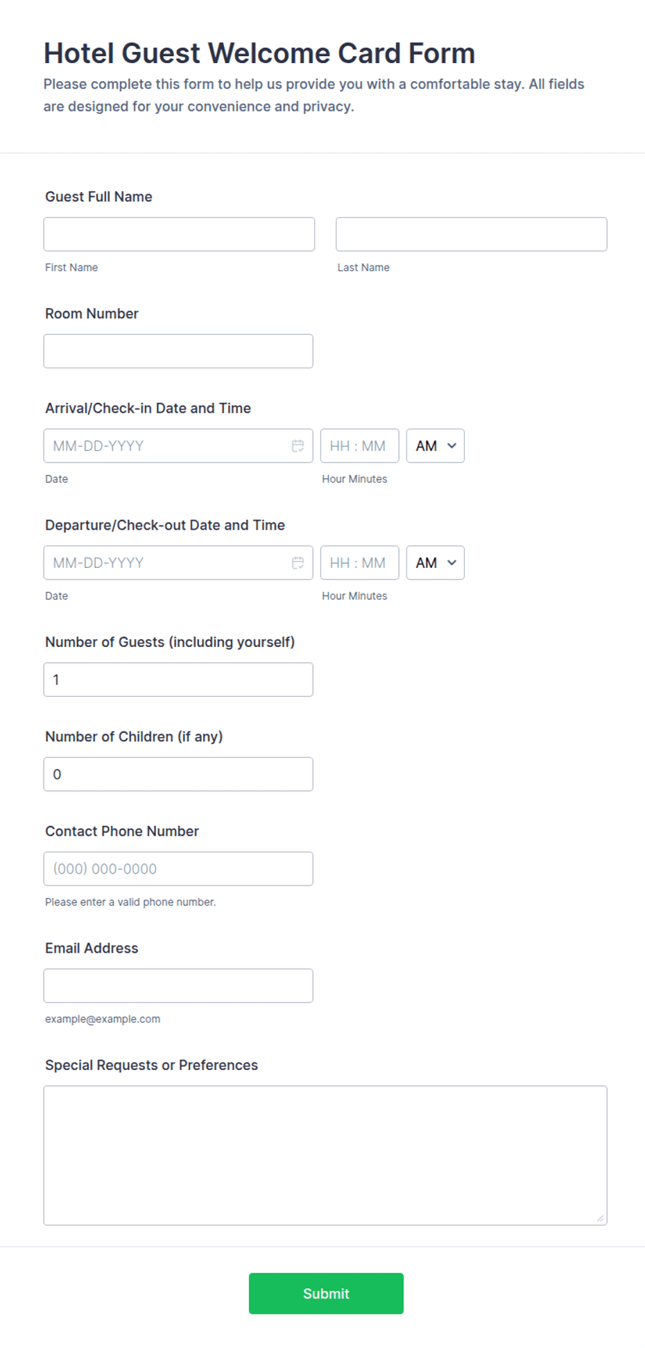 Rmv Forms.pdf Hotel Guest Welcome Card Form Template | Jotform