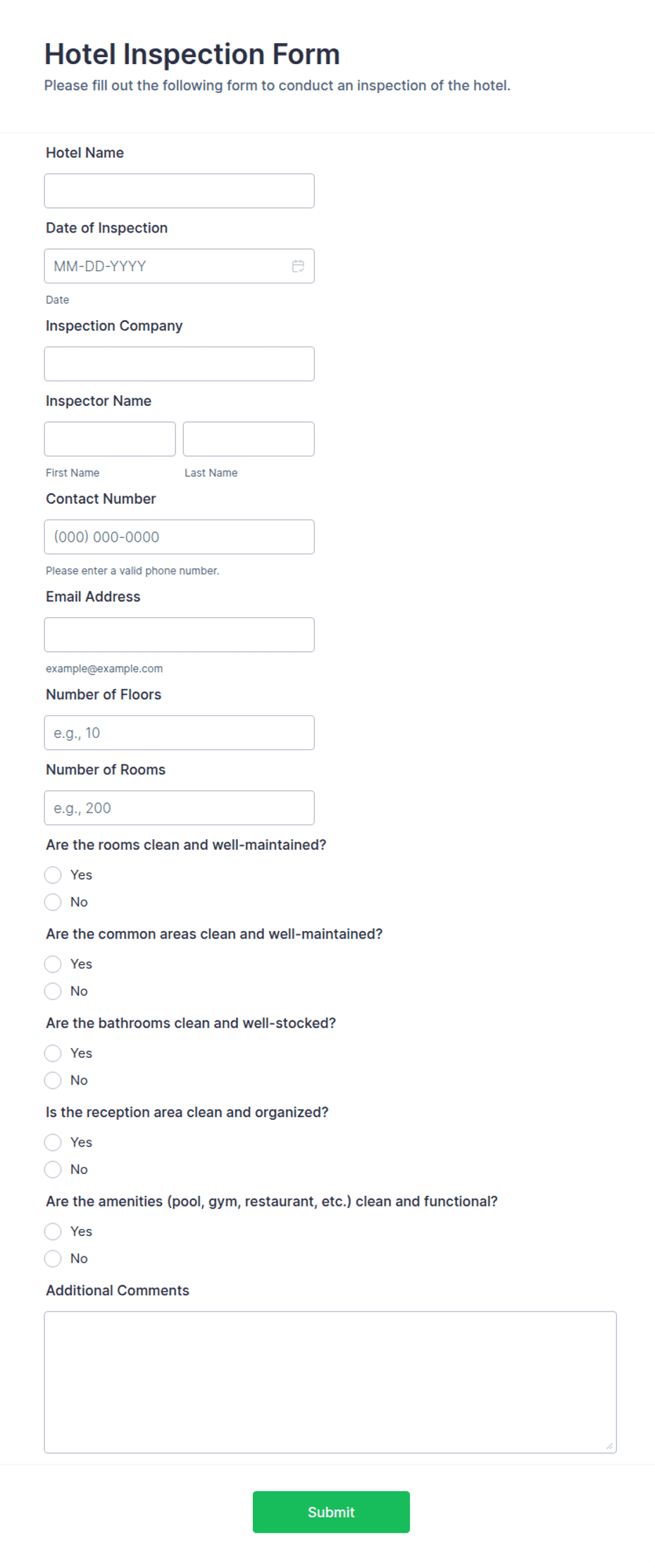 Hotel Inspection Form Template | Jotform