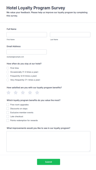 Hotel Loyalty Program Survey Form Template