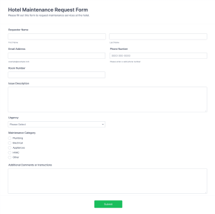 Hotel Maintenance Request Form Template