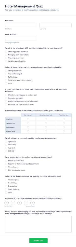 Hotel Management Quiz Form Template