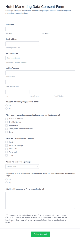Hotel Marketing Data Consent Form Template
