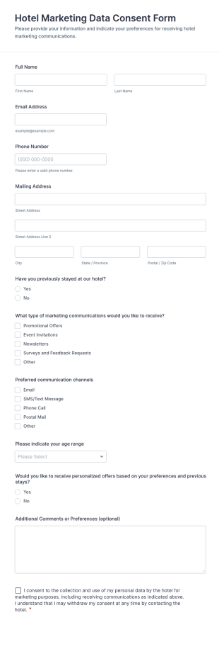 Hotel Marketing Data Consent Form Template