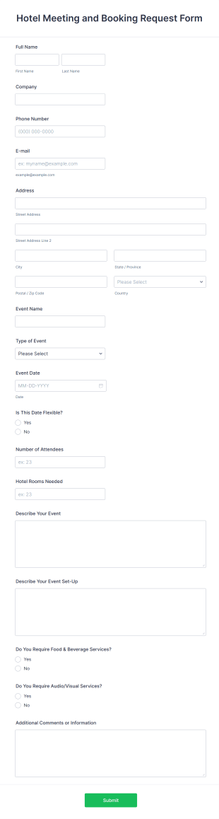 Hotel Meeting And Booking Request Form Template