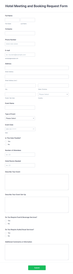 Hotel Meeting And Booking Request Form Template