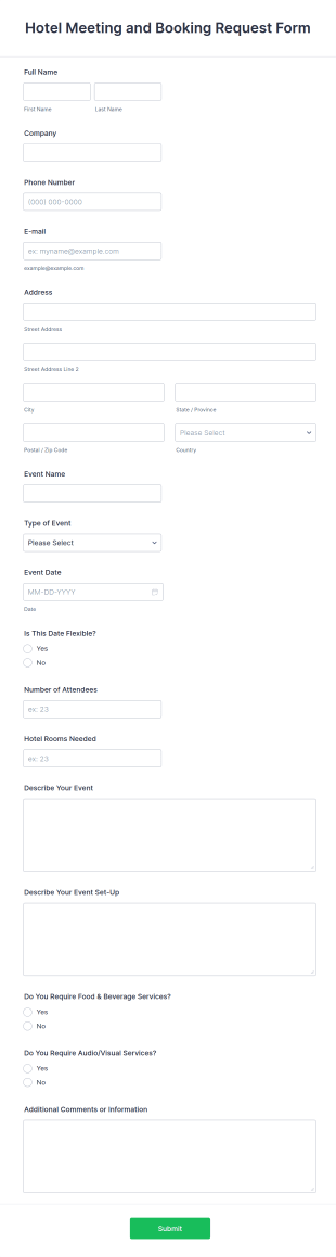 Hotel Meeting And Booking Request Form Template