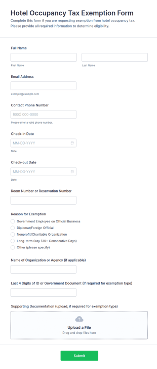 Hotel Occupancy Tax Exemption Form Template