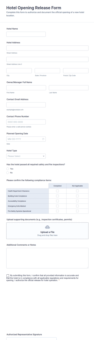 Hotel Opening Release Form Template