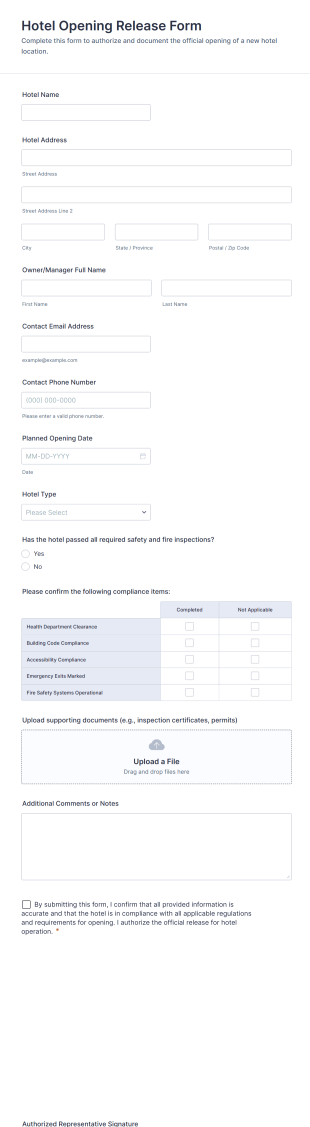 Hotel Opening Release Form Template